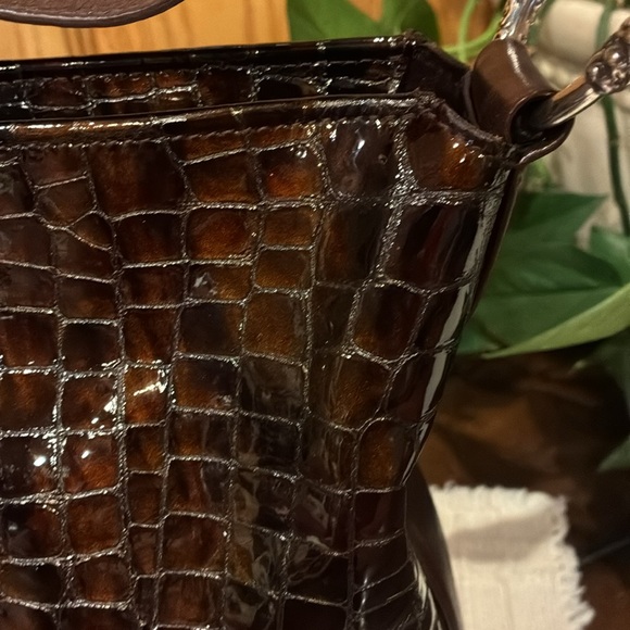 Like New Brighton Cher Brown Patent Leather Embossed Shoulder Bag (ABBA) - Picture 6 of 16